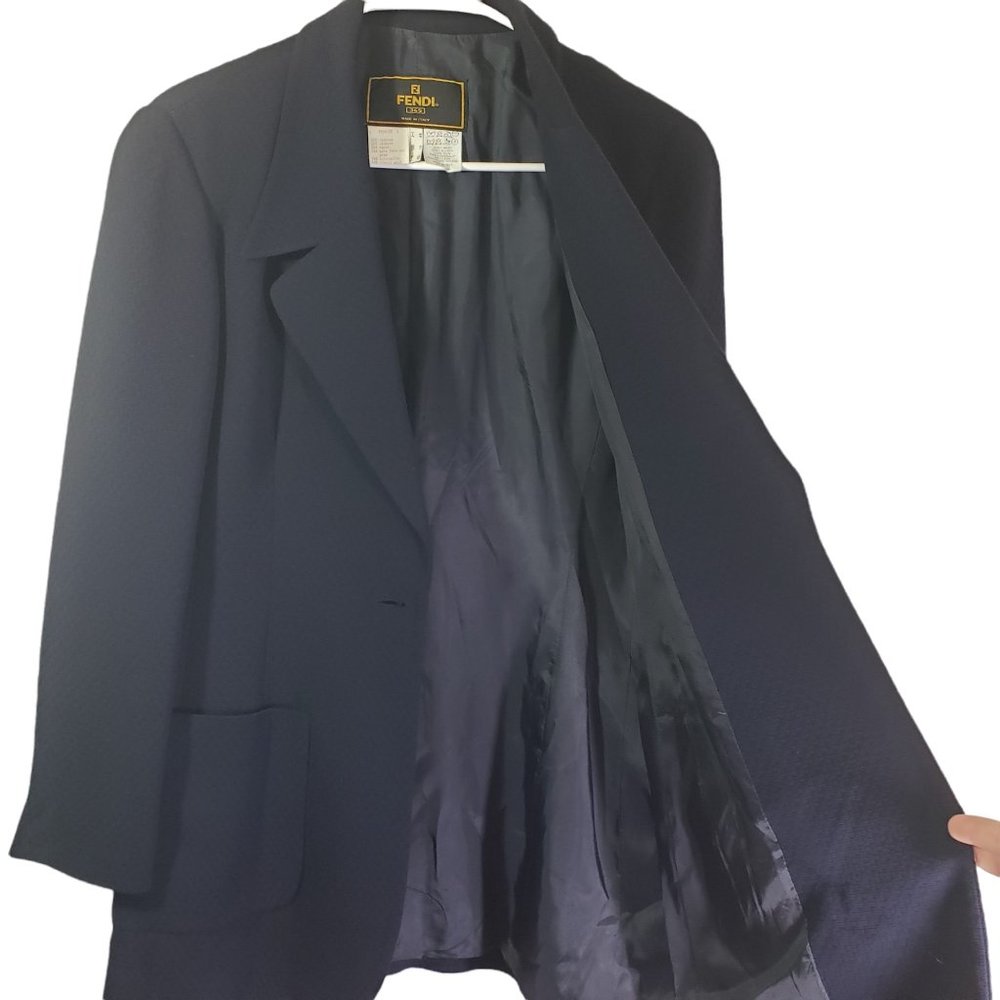 FENDI 365 Size 10 Navy Solid Button Front, Textured Jacket EUC - Picture 5 of 6
